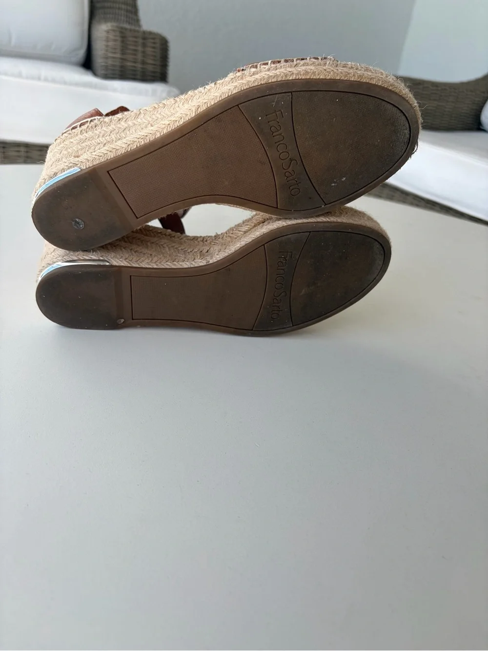 SARTO By Franco Sarto Tan Brown Leather Ankle-Strap Espadrille Sandals